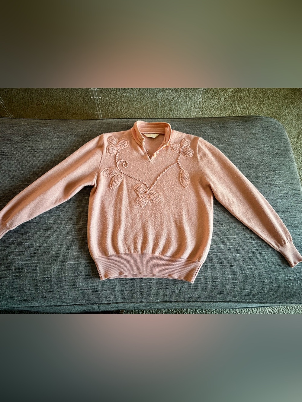 VINTAGE Pink Floral Embroidered Sweater with Pearl Detail